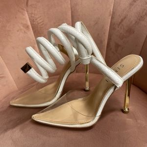 Simmi London  tiona heeled shoes with spiral straps in white